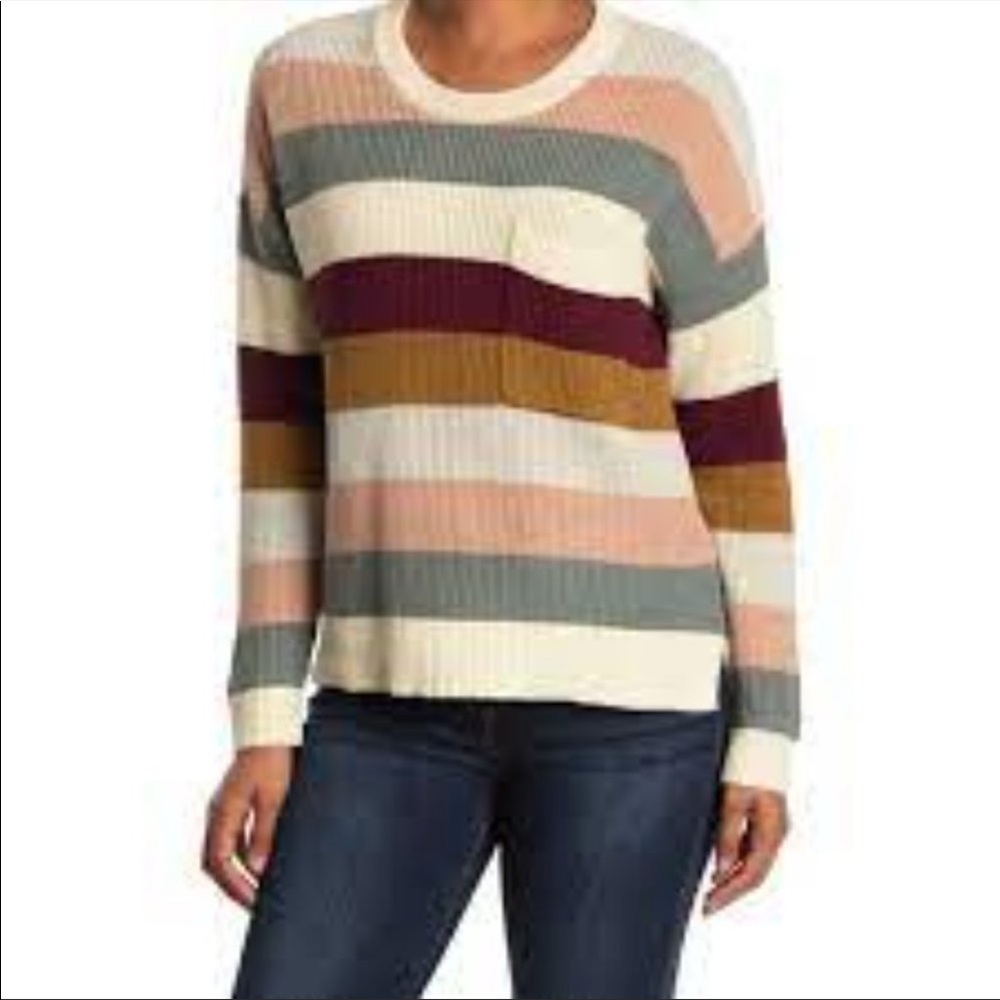 MADEWELL Thompson Pocket Rainbow Pullover Sweater | Bright Ivory | Size Large